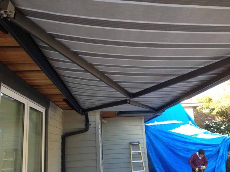 Grey Striped Awning Retractable Awnings Vancouver